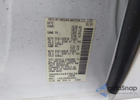 2019 Nissan Frontier Sv z USA, uszkodzony, nr VIN 1N6AD0EV2KN870638